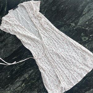 Brandy Melville White Wrap Tie Dress with Floral Print